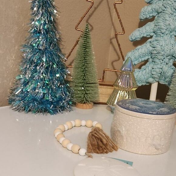 Decor boho calm natural beach short beaded garland & ceramic dish with lid new - Picture 3 of 12